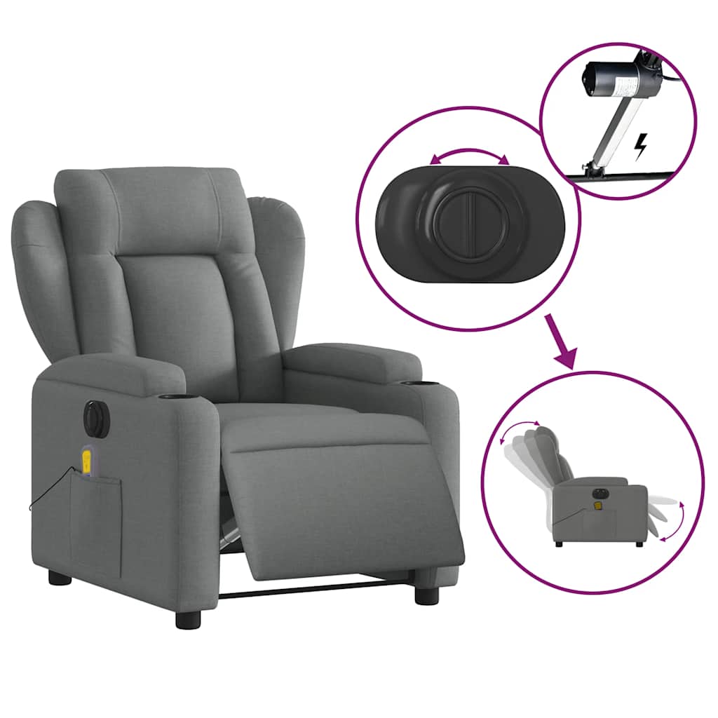 Fauteuil inclinable de massage électrique gris foncé tissu - XIOS