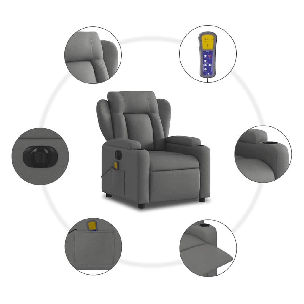 Fauteuil inclinable de massage électrique gris foncé tissu - XIOS