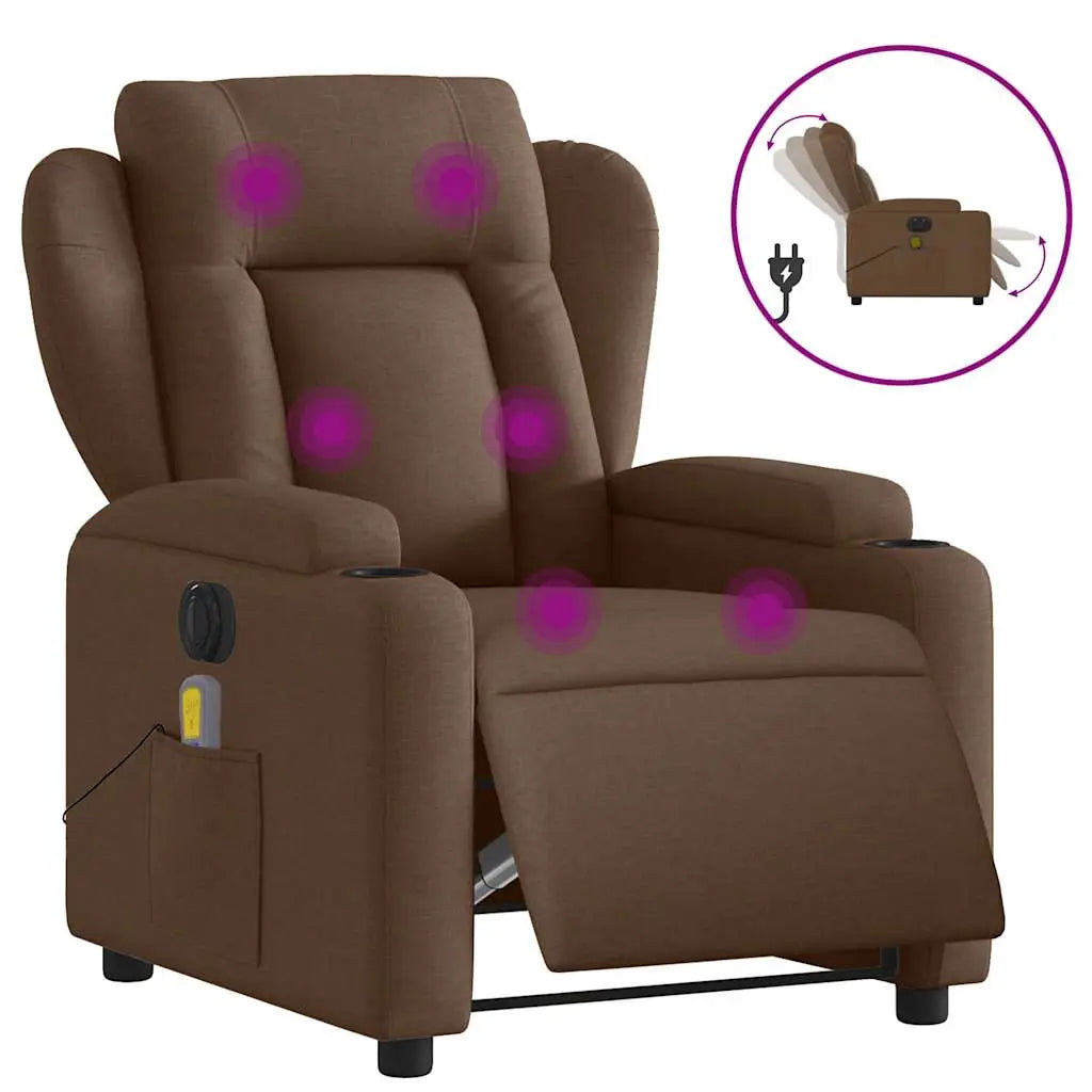 Fauteuil inclinable de massage électrique marron tissu - XIOS