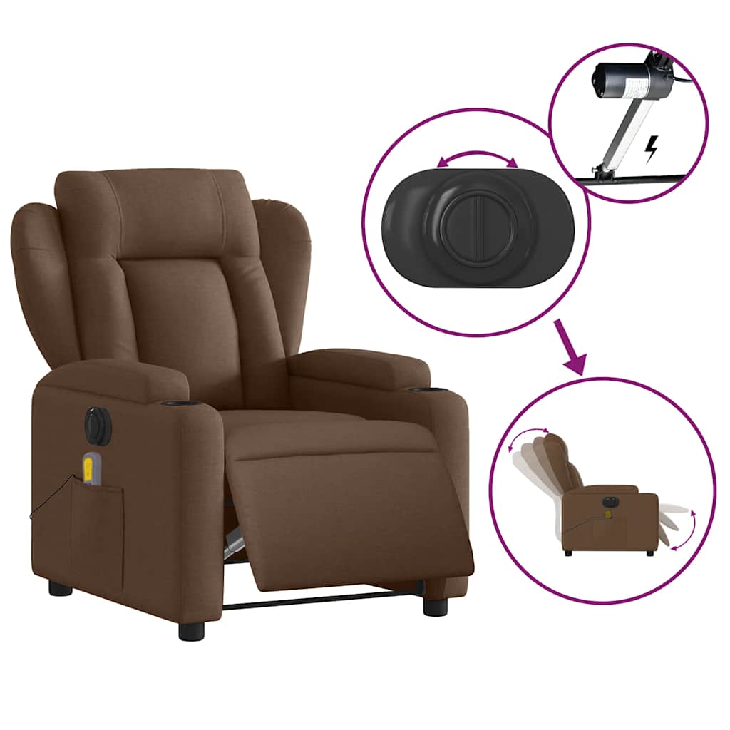 Fauteuil inclinable de massage électrique marron tissu - XIOS