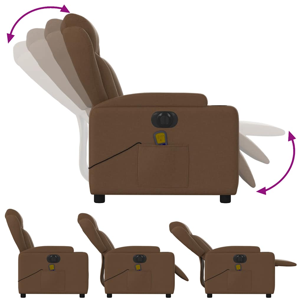 Fauteuil inclinable de massage électrique marron tissu