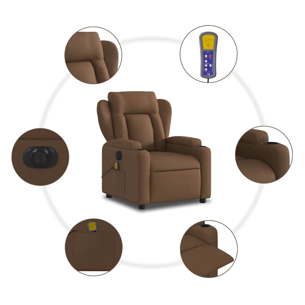 Fauteuil inclinable de massage électrique marron tissu - XIOS
