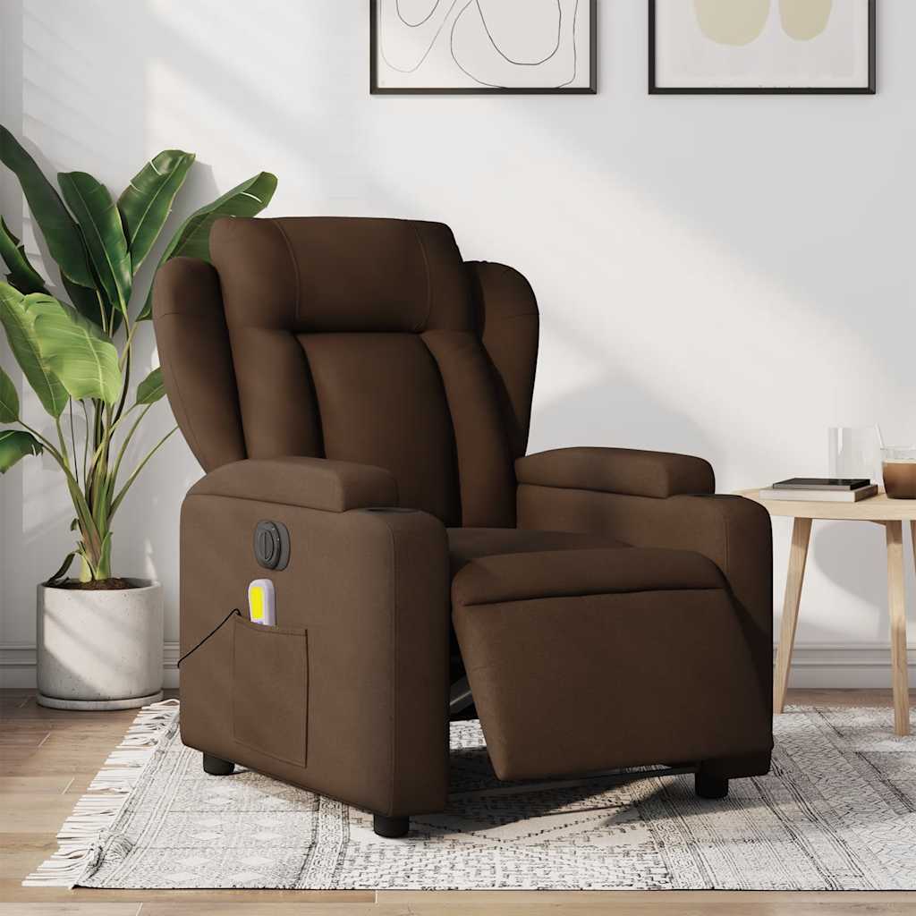 Fauteuil inclinable de massage électrique marron tissu