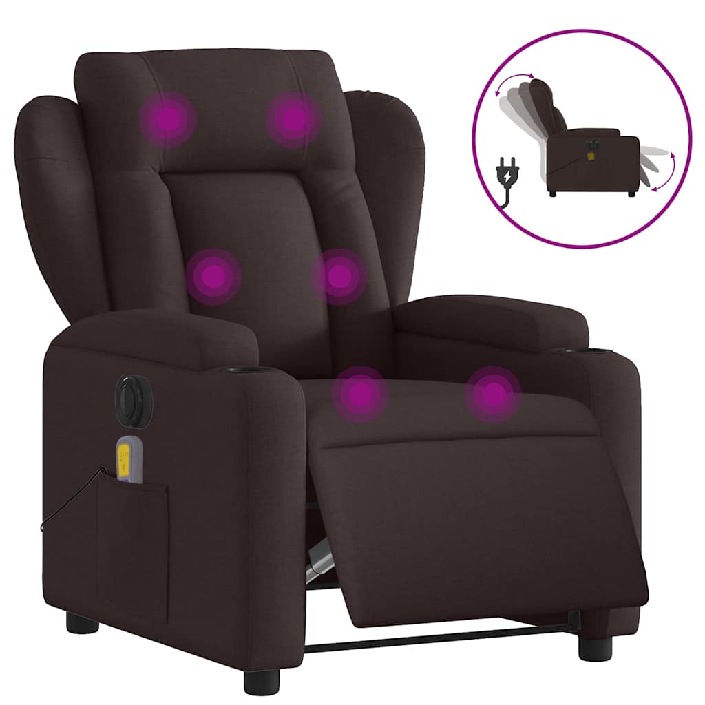 Fauteuil de massage inclinable électrique Marron foncé Tissu - XIOS