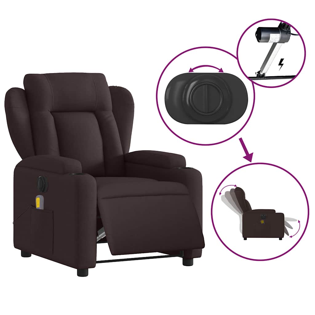 Fauteuil de massage inclinable électrique Marron foncé Tissu - XIOS