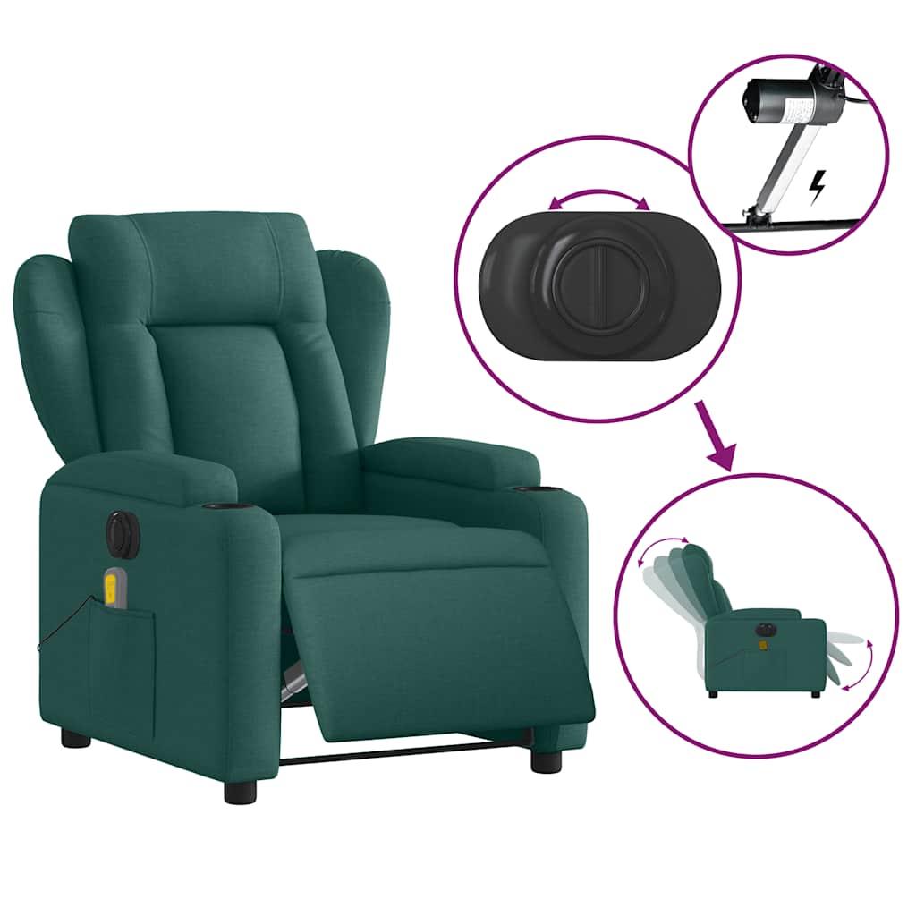 Fauteuil de massage inclinable électrique Vert foncé Tissu - XIOS