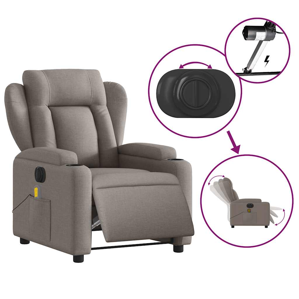 Fauteuil de massage inclinable électrique Taupe Tissu - XIOS
