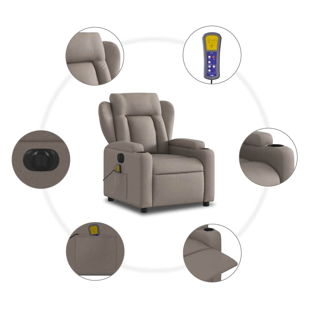 Fauteuil de massage inclinable électrique Taupe Tissu - XIOS