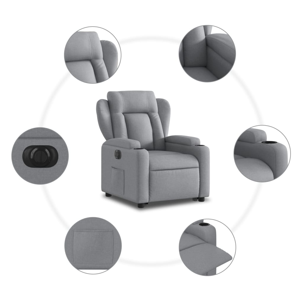 Fauteuil inclinable électrique gris clair tissu - XIOS