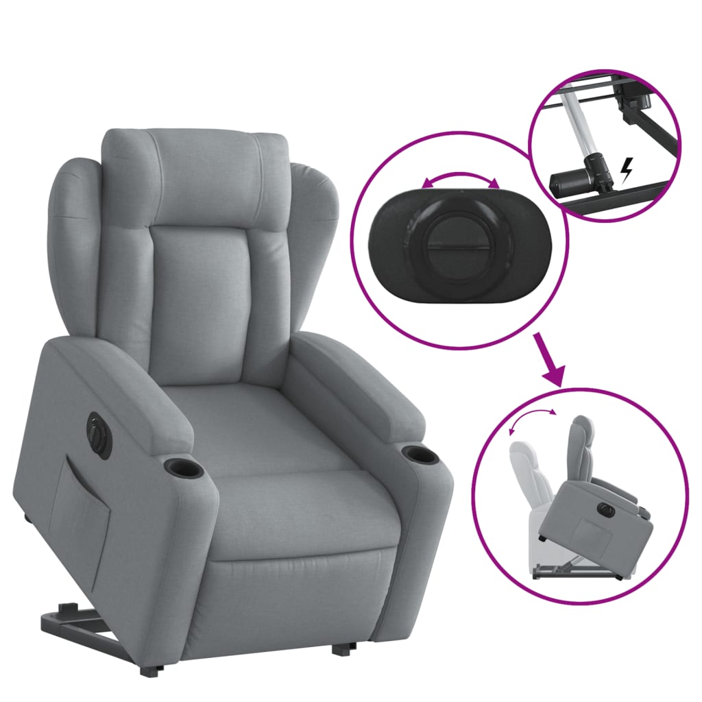 Fauteuil inclinable électrique gris clair tissu - XIOS