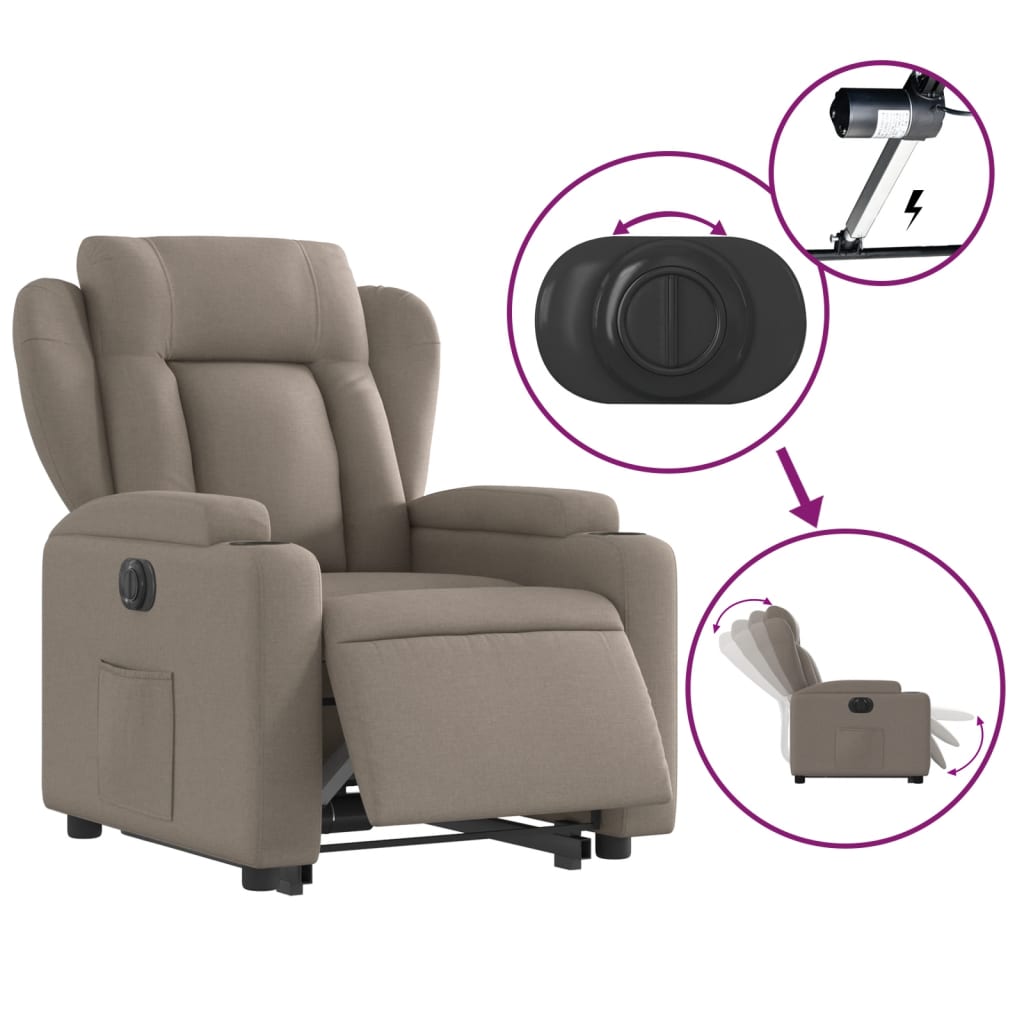 Fauteuil inclinable électrique taupe tissu