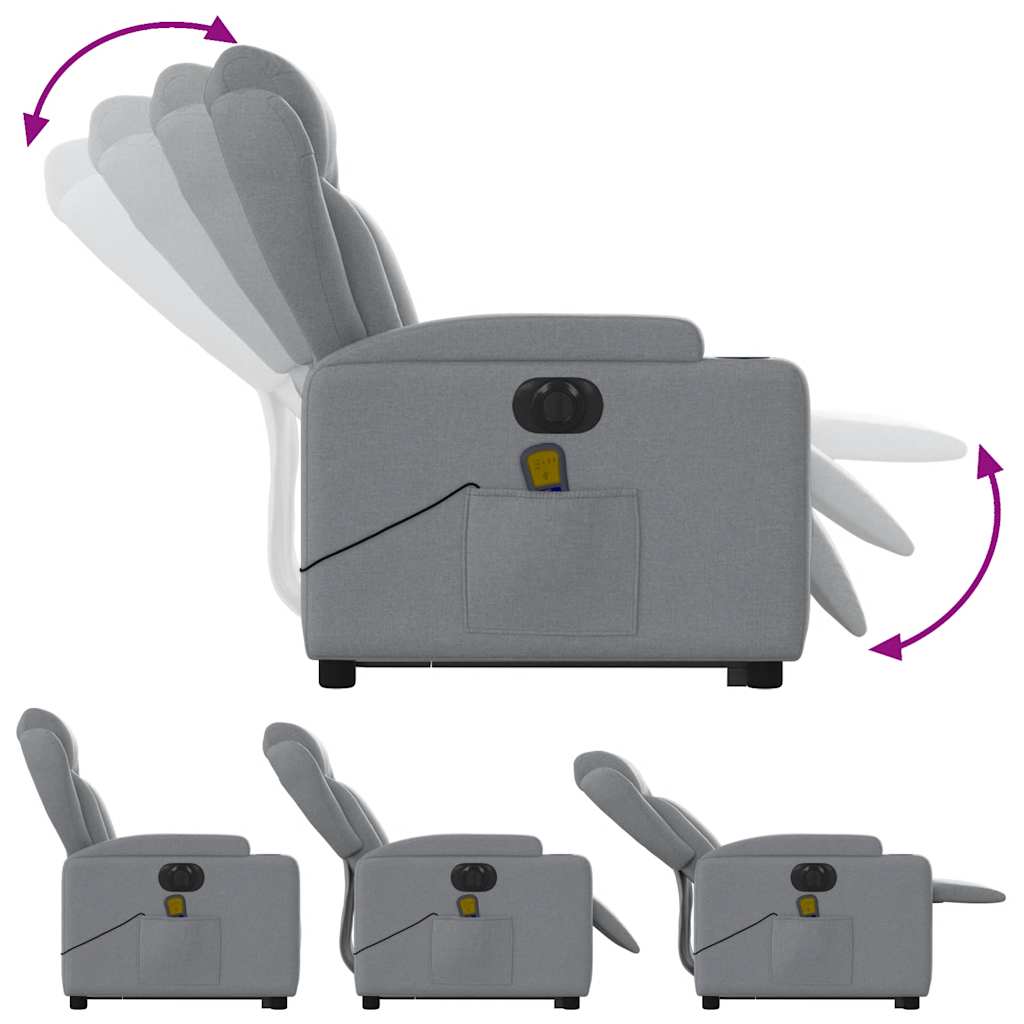 Fauteuil inclinable de massage électrique Gris clair Tissu