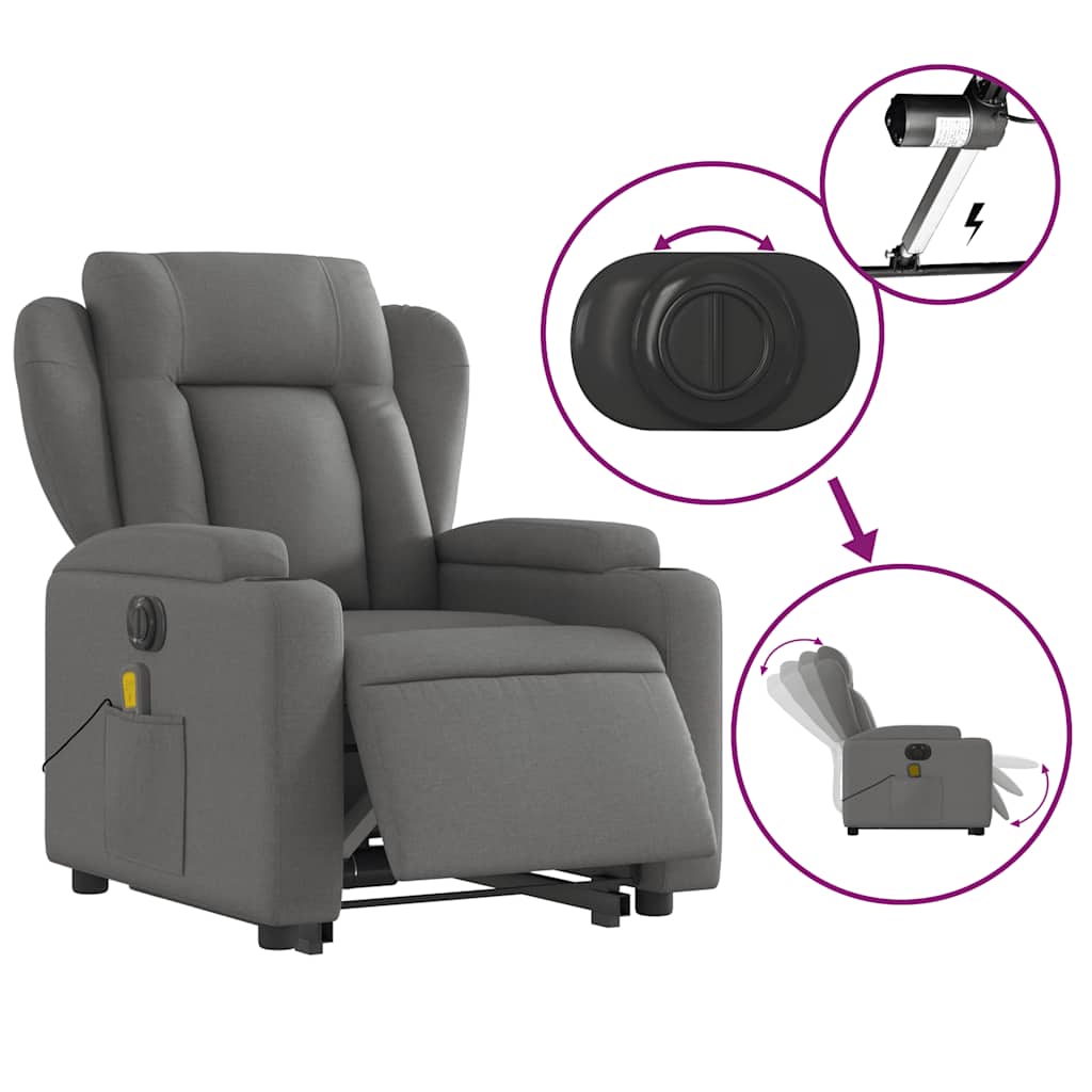 Fauteuil inclinable de massage électrique Gris foncé Tissu