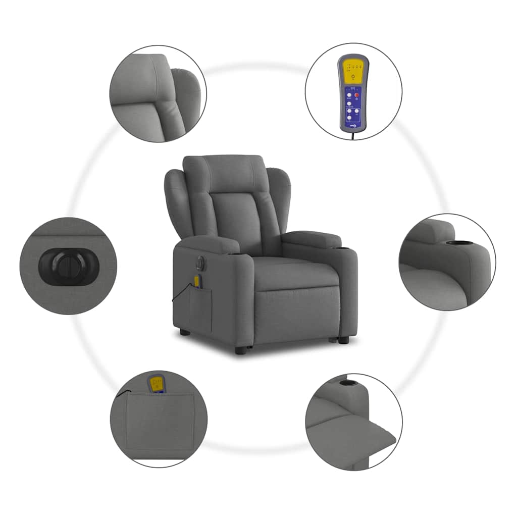 Fauteuil inclinable de massage électrique Gris foncé Tissu