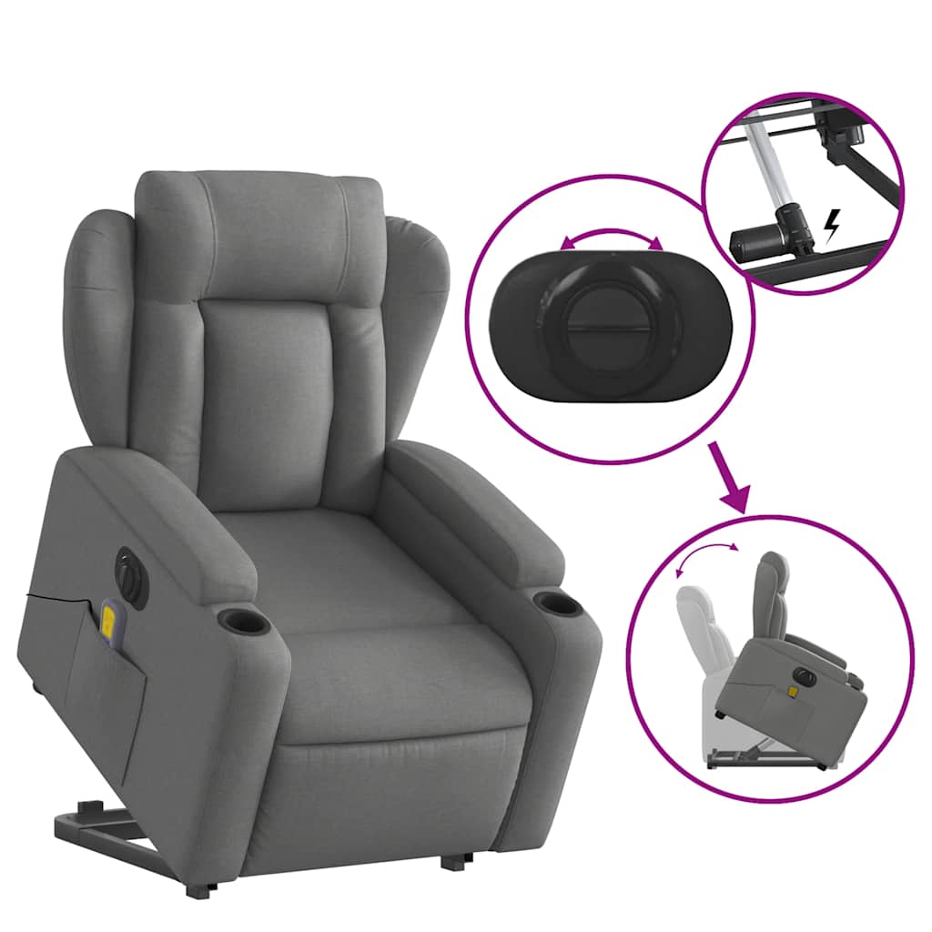 Fauteuil inclinable de massage électrique Gris foncé Tissu