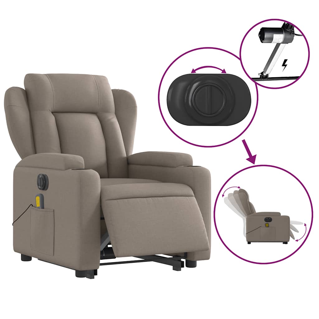 Fauteuil inclinable de massage électrique Taupe Tissu