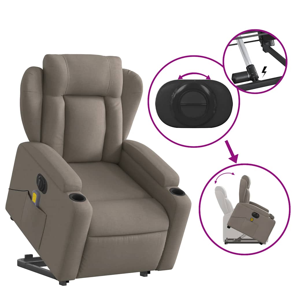 Fauteuil inclinable de massage électrique Taupe Tissu
