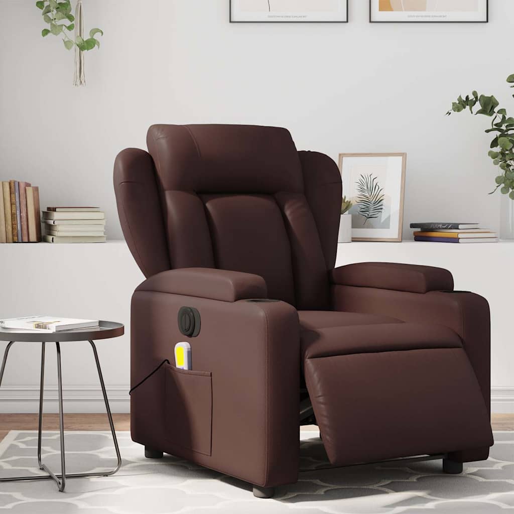Fauteuil de massage inclinable électrique marron similicuir - XIOS
