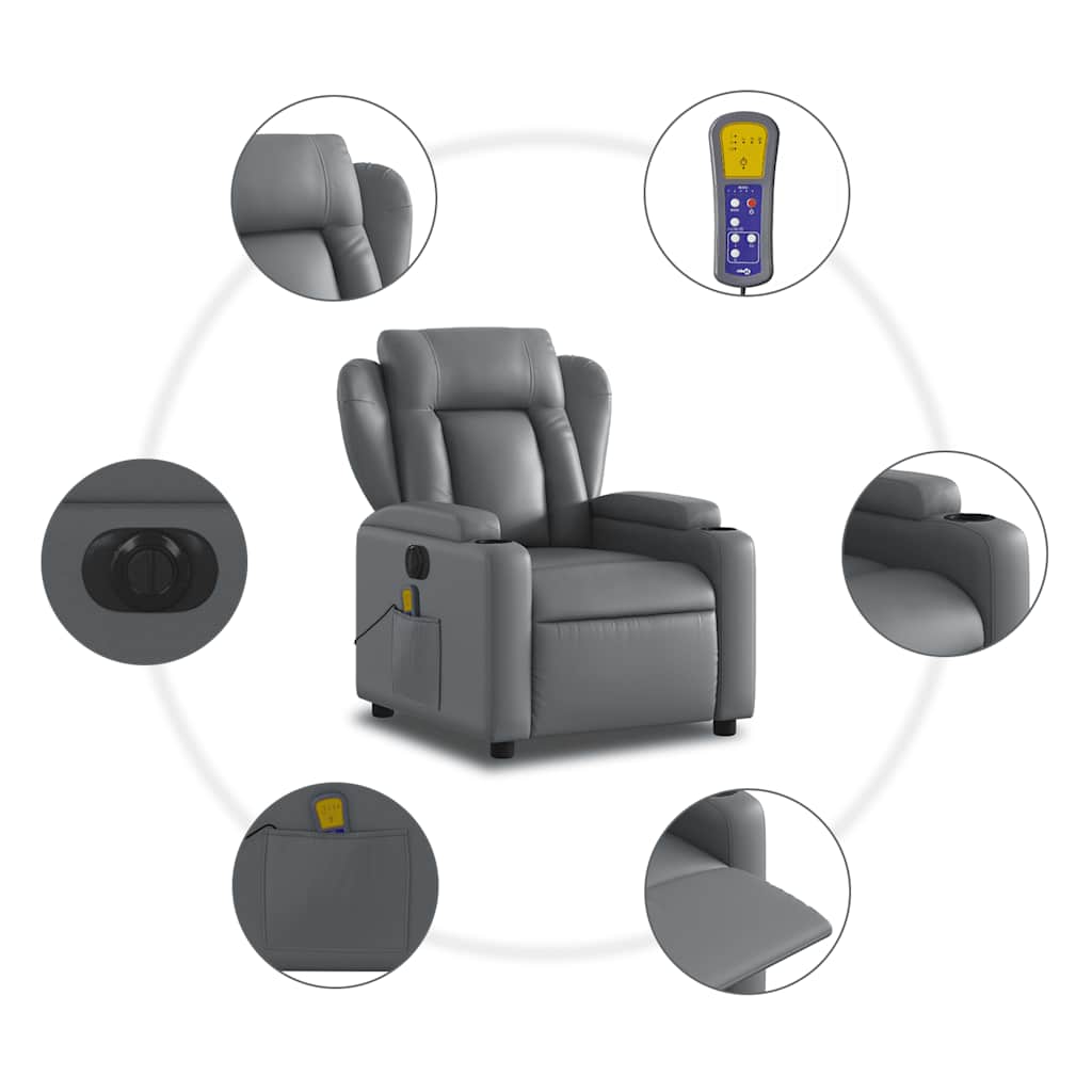 Fauteuil de massage inclinable électrique gris similicuir - XIOS