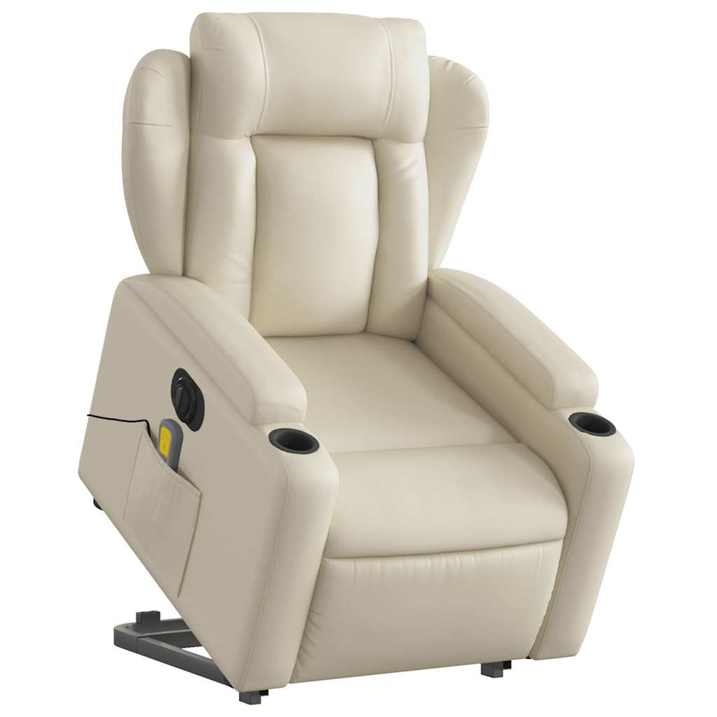 Fauteuil inclinable de massage électrique crème similicuir
