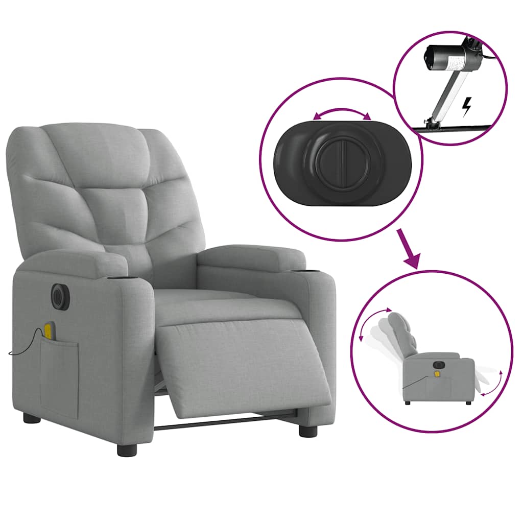 Fauteuil de massage inclinable électrique gris clair tissu - XIOS