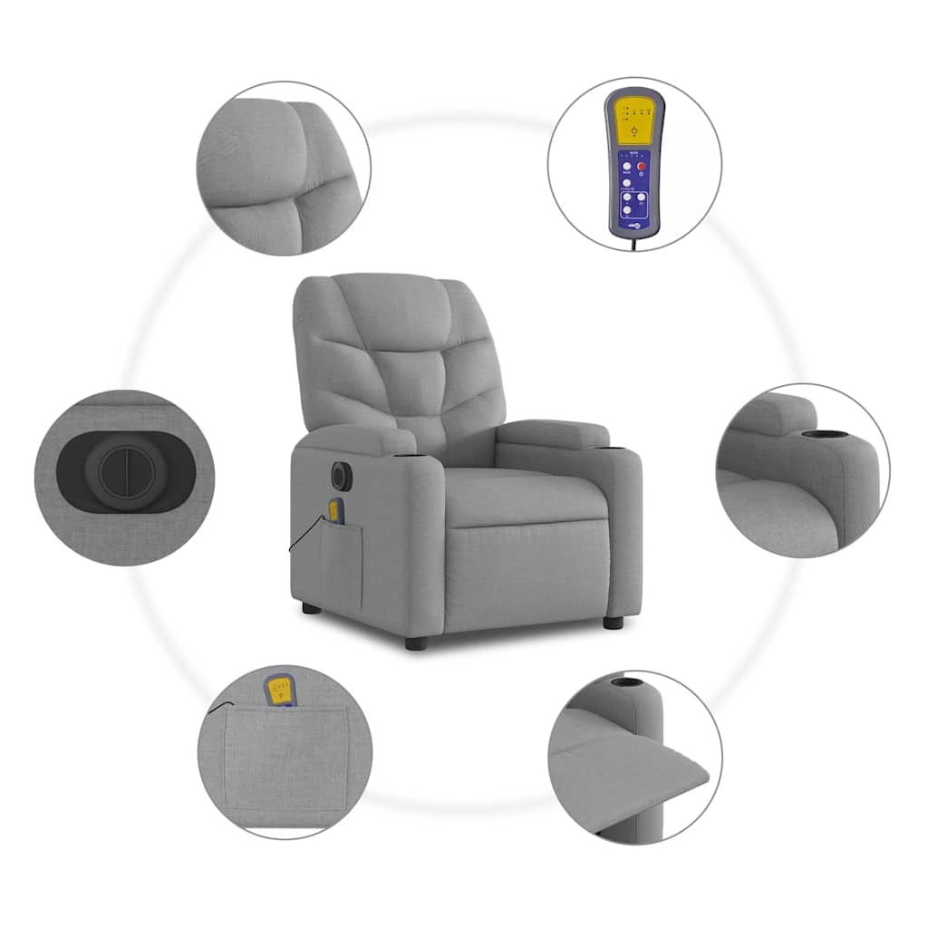 Fauteuil de massage inclinable électrique gris clair tissu - XIOS