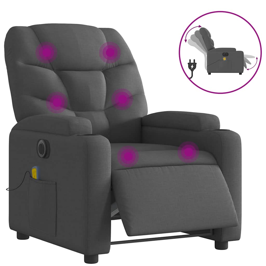 Fauteuil inclinable de massage électrique gris foncé tissu