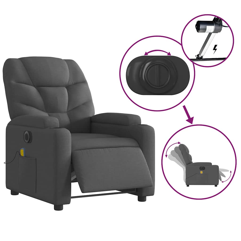 Fauteuil inclinable de massage électrique gris foncé tissu - XIOS