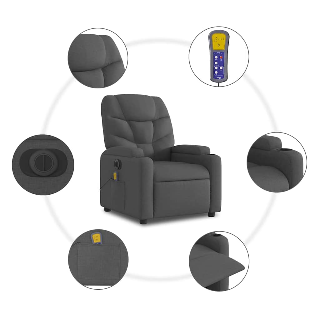 Fauteuil inclinable de massage électrique gris foncé tissu - XIOS