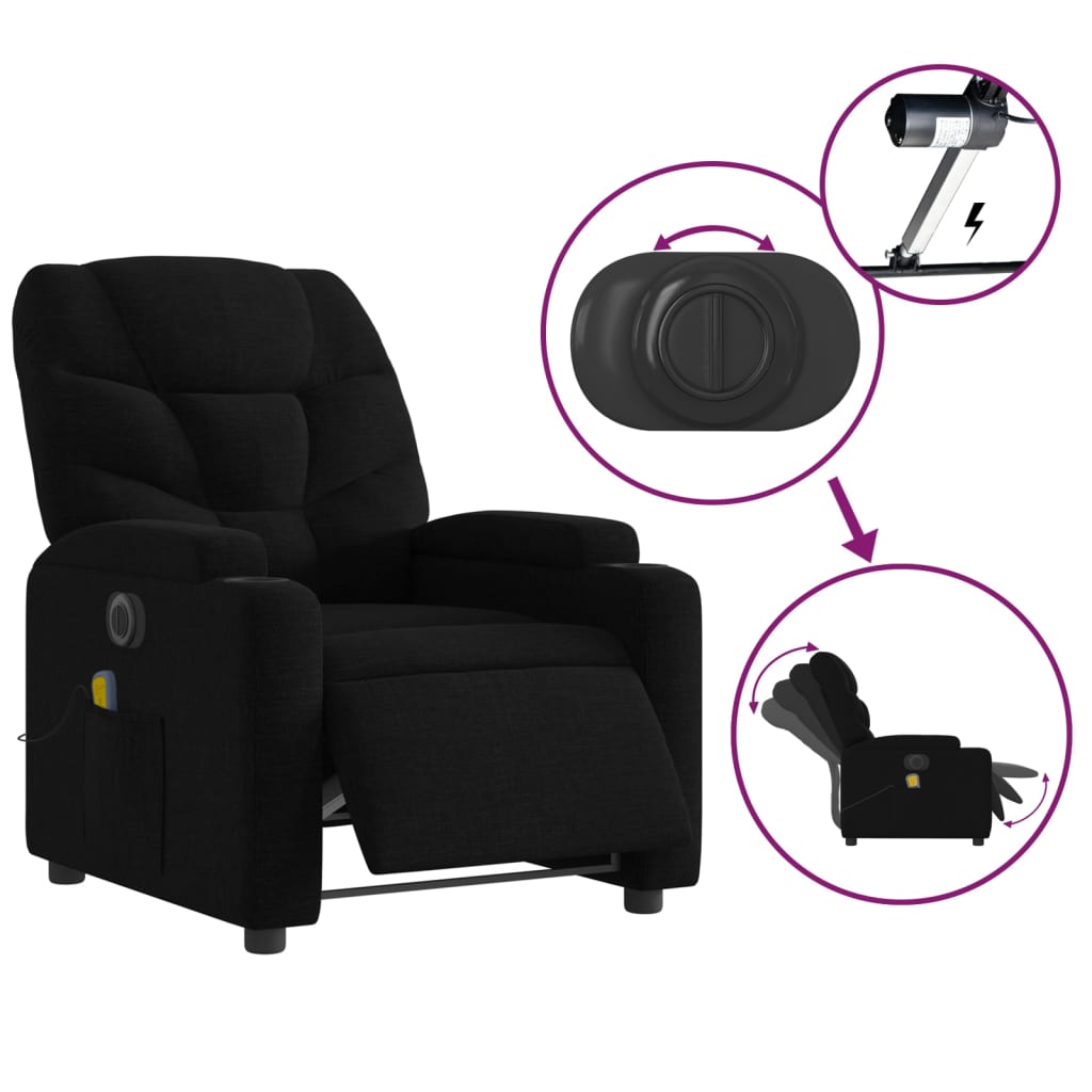Fauteuil de massage inclinable électrique Noir Tissu - XIOS