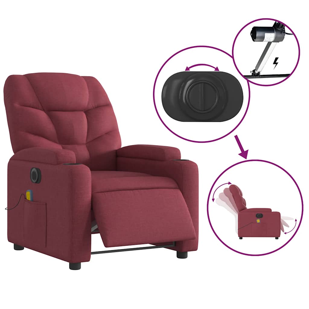 Fauteuil de massage inclinable électrique Rouge bordeaux Tissu - XIOS