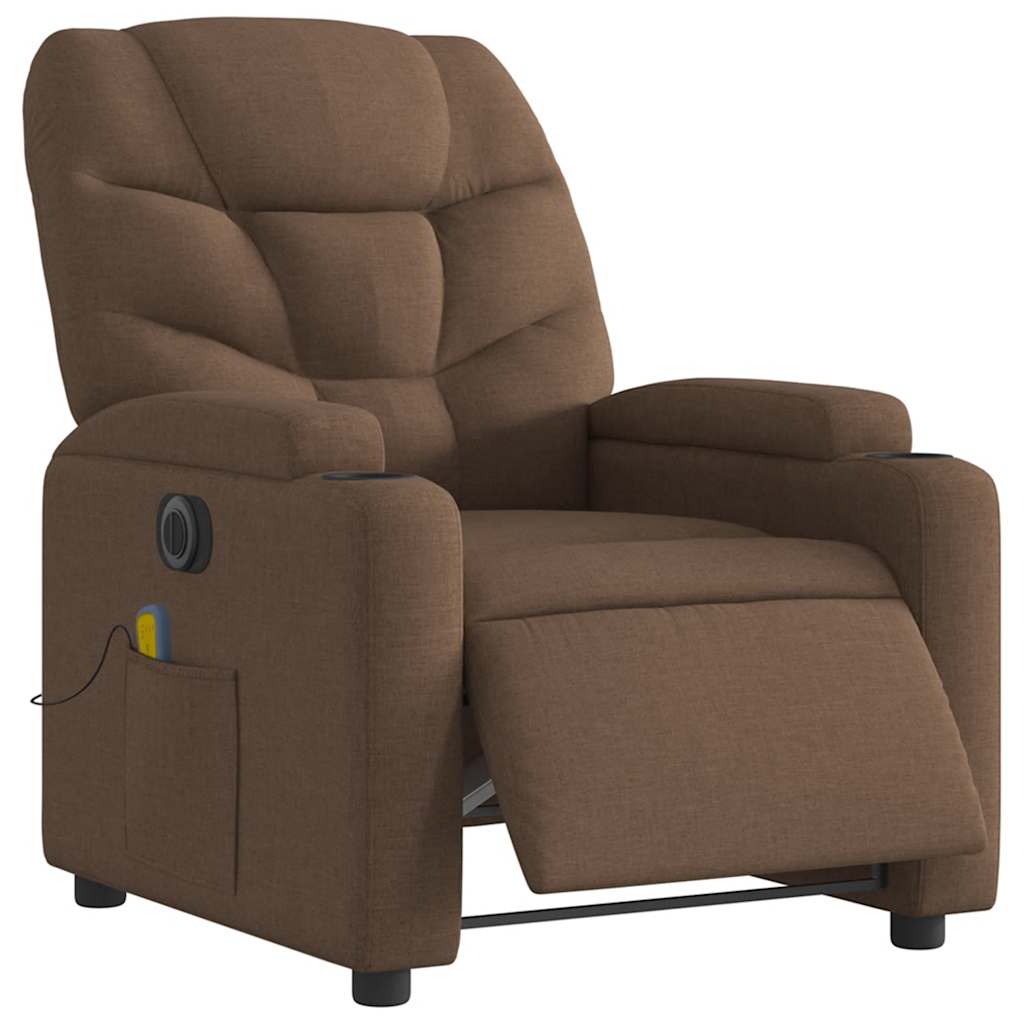 Fauteuil inclinable de massage électrique marron tissu