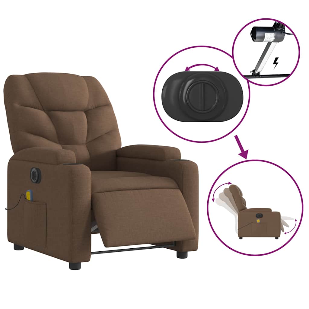 Fauteuil inclinable de massage électrique marron tissu - XIOS