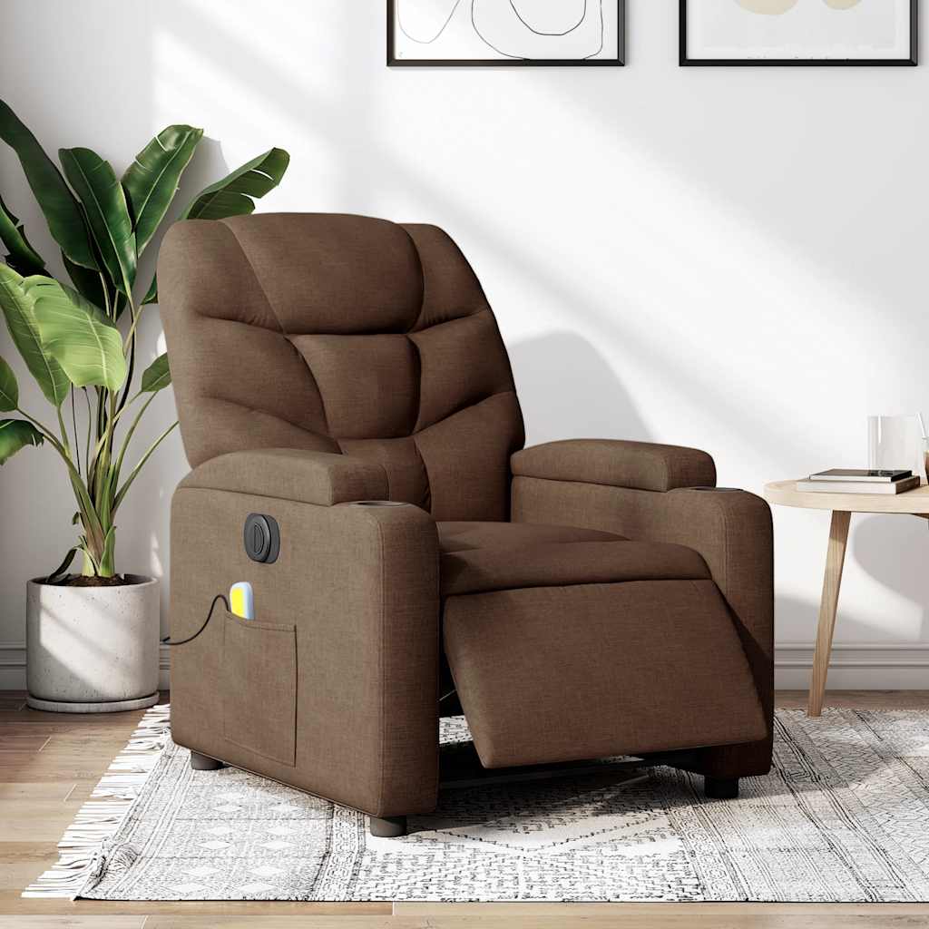 Fauteuil inclinable de massage électrique marron tissu - XIOS