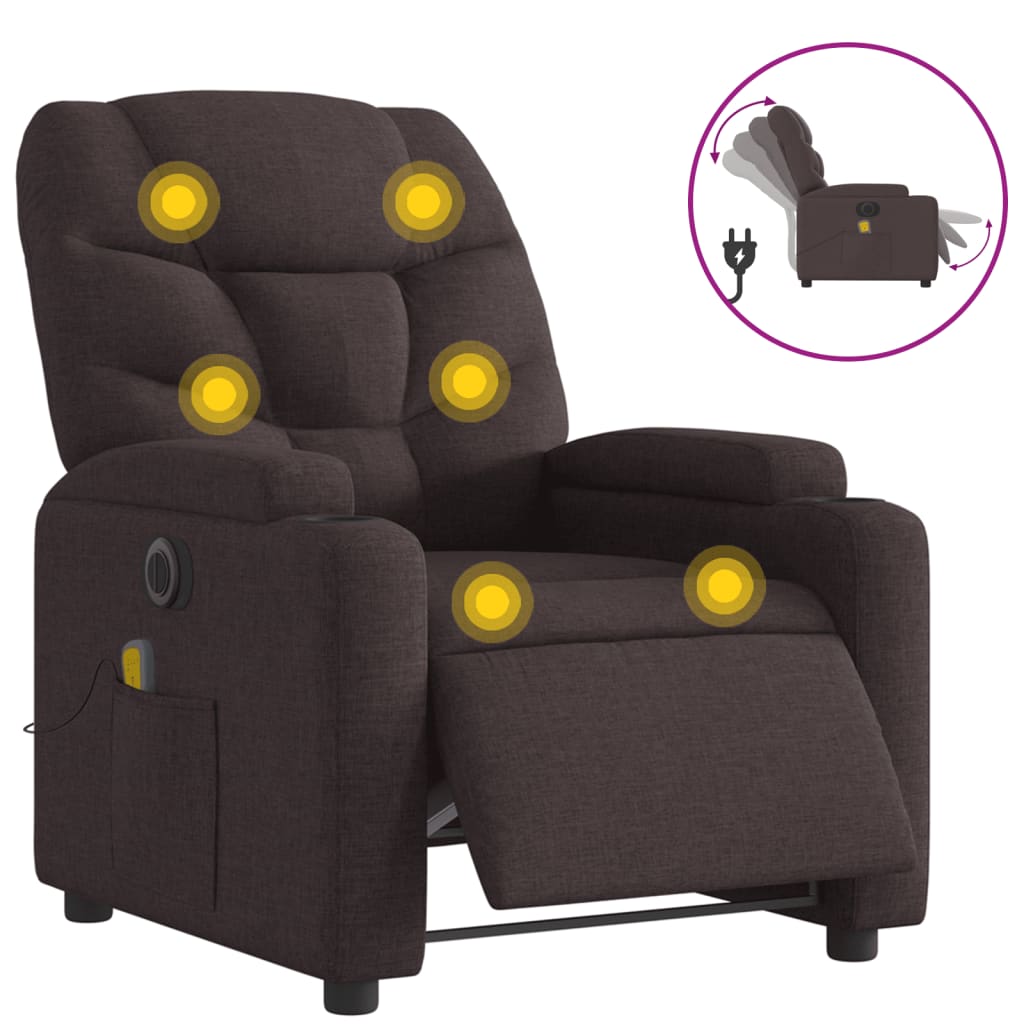 Fauteuil de massage inclinable électrique Marron foncé Tissu - XIOS