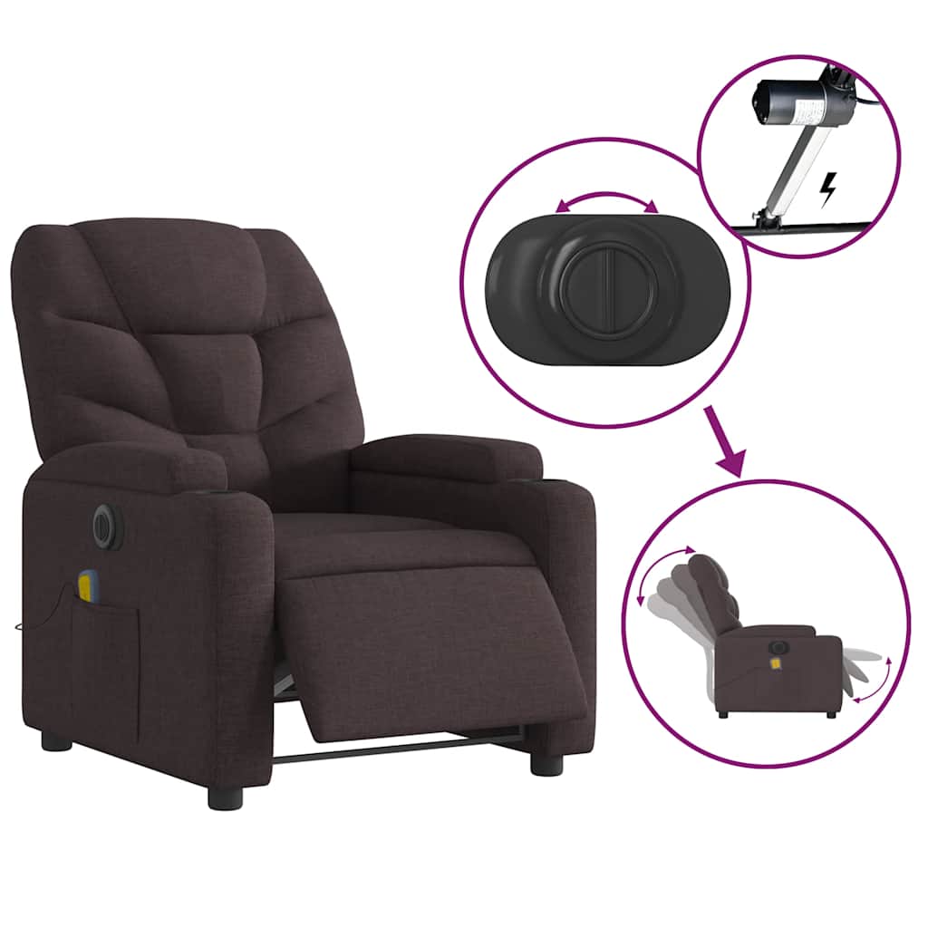 Fauteuil de massage inclinable électrique Marron foncé Tissu - XIOS