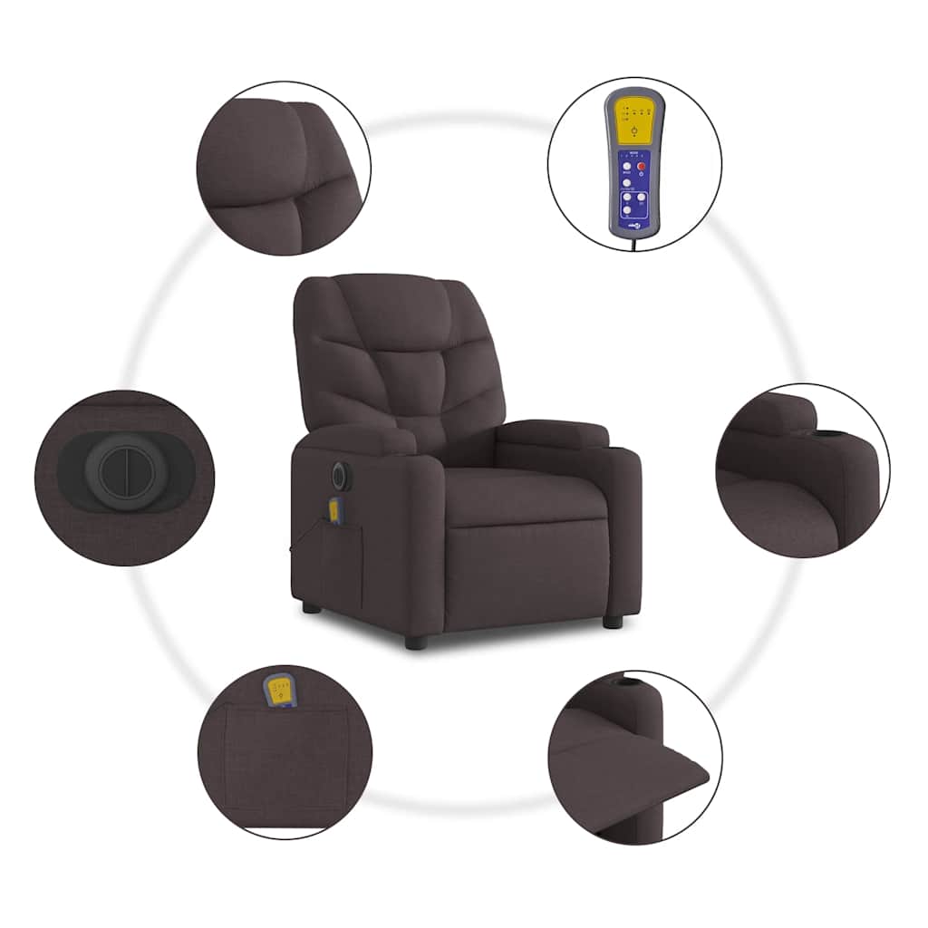Fauteuil de massage inclinable électrique Marron foncé Tissu - XIOS