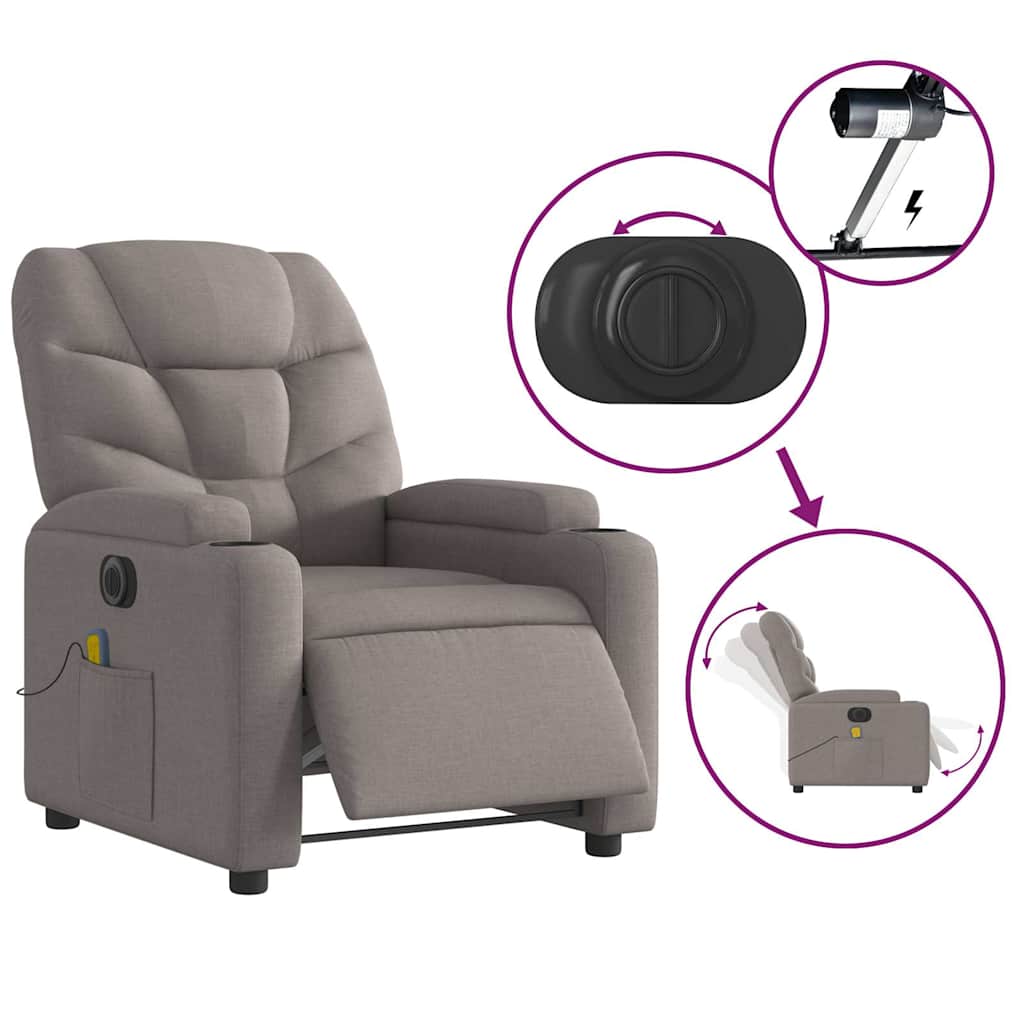 Fauteuil de massage inclinable électrique Taupe Tissu - XIOS