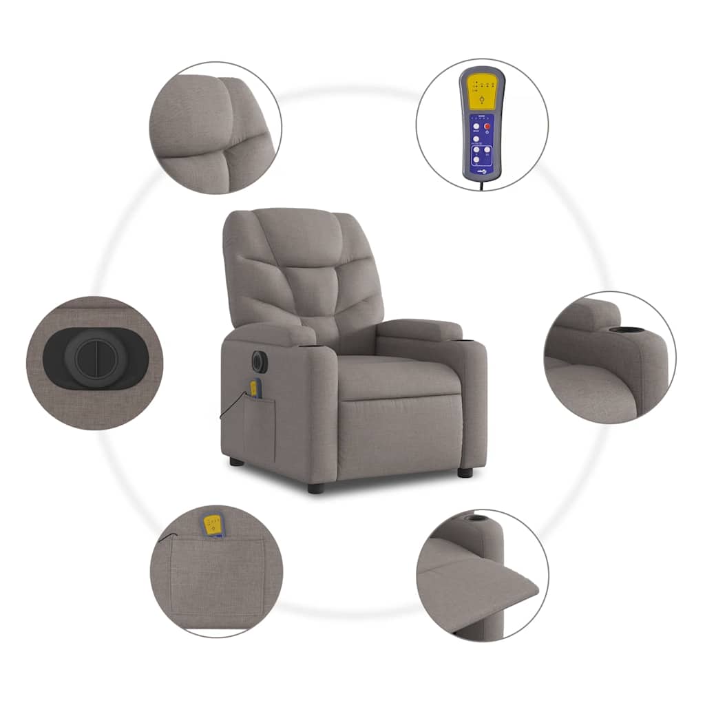 Fauteuil de massage inclinable électrique Taupe Tissu - XIOS