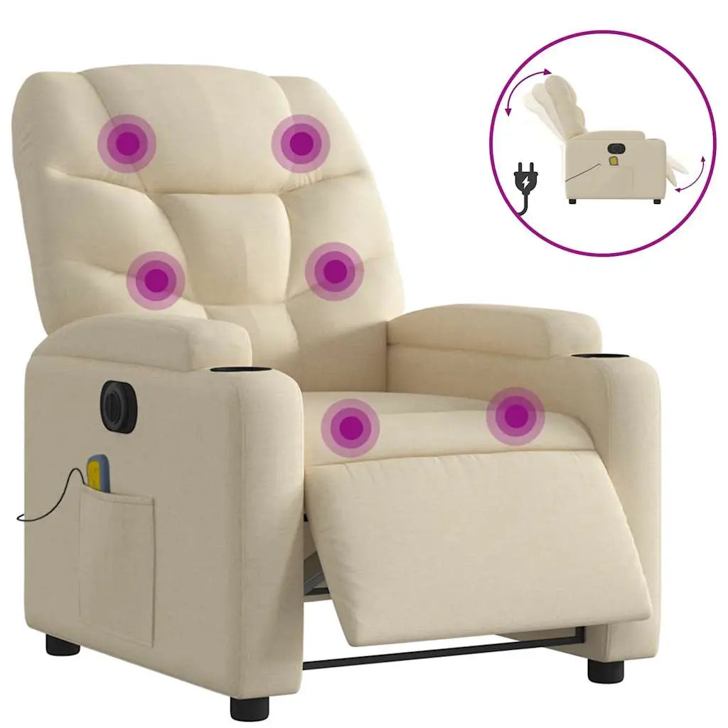 Fauteuil inclinable de massage électrique crème tissu - XIOS
