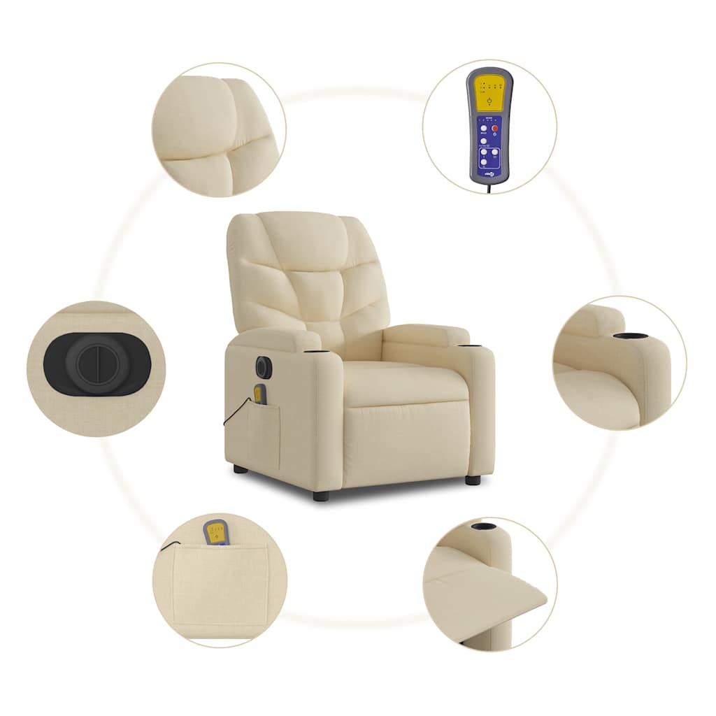 Fauteuil inclinable de massage électrique crème tissu - XIOS