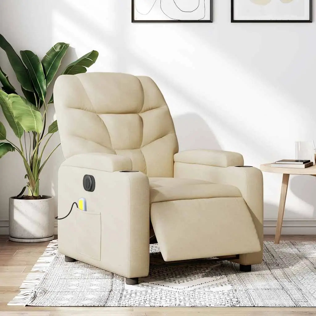 Fauteuil inclinable de massage électrique crème tissu - XIOS