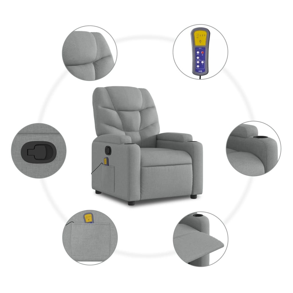 Fauteuil de massage inclinable Gris clair Tissu
