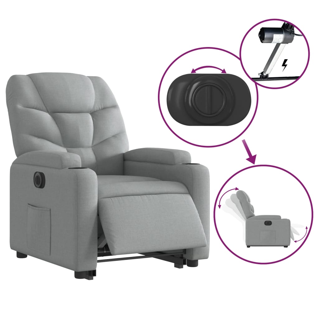 Fauteuil inclinable électrique gris clair tissu