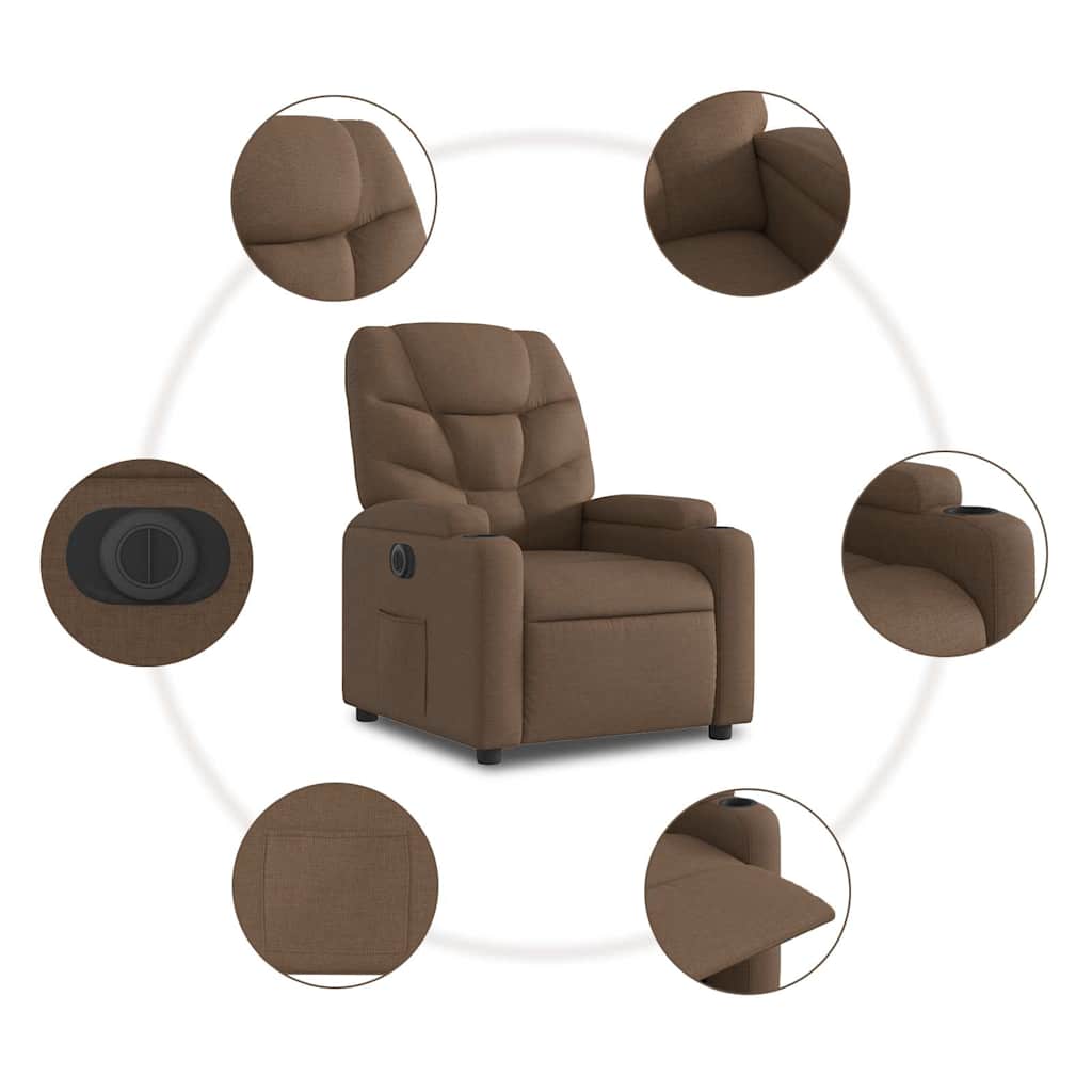 Fauteuil inclinable électrique marron tissu - XIOS