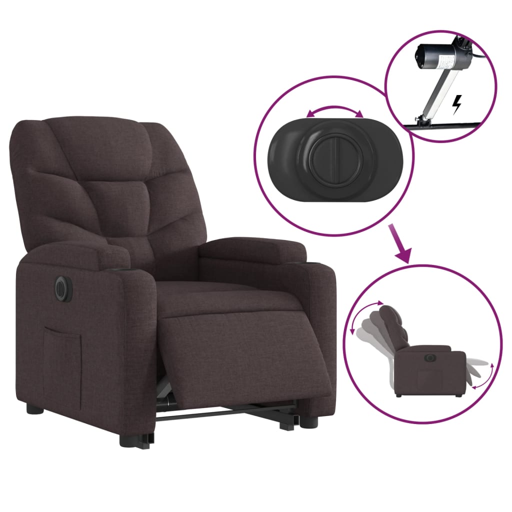 Fauteuil inclinable électrique marron foncé tissu - XIOS