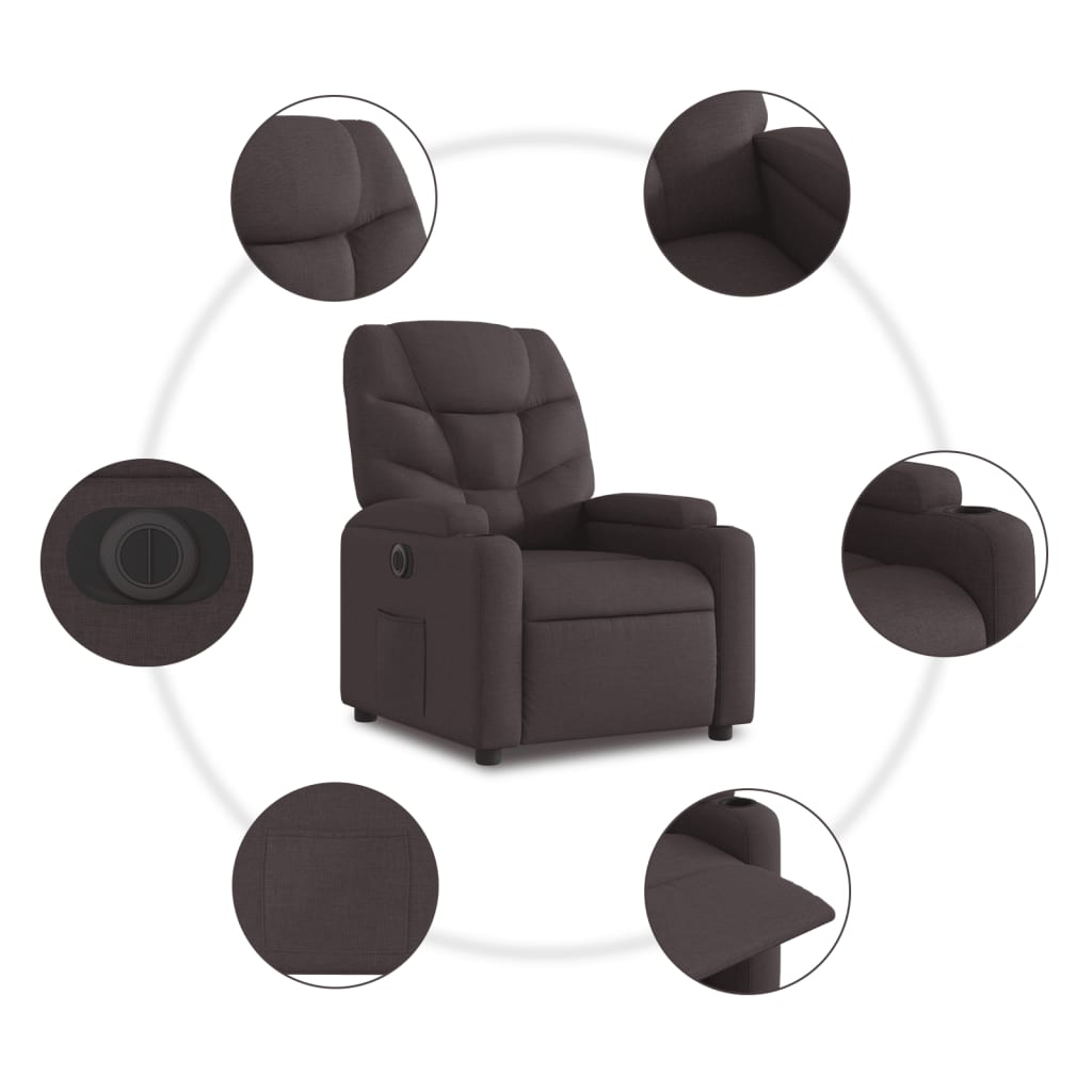Fauteuil inclinable électrique marron foncé tissu - XIOS