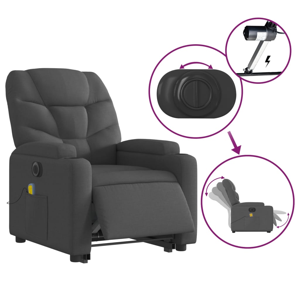 Fauteuil inclinable de massage électrique Gris foncé Tissu - XIOS