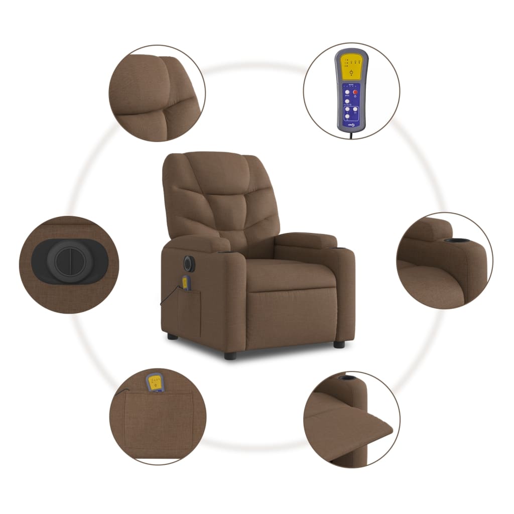 Fauteuil inclinable de massage électrique Marron Tissu - XIOS