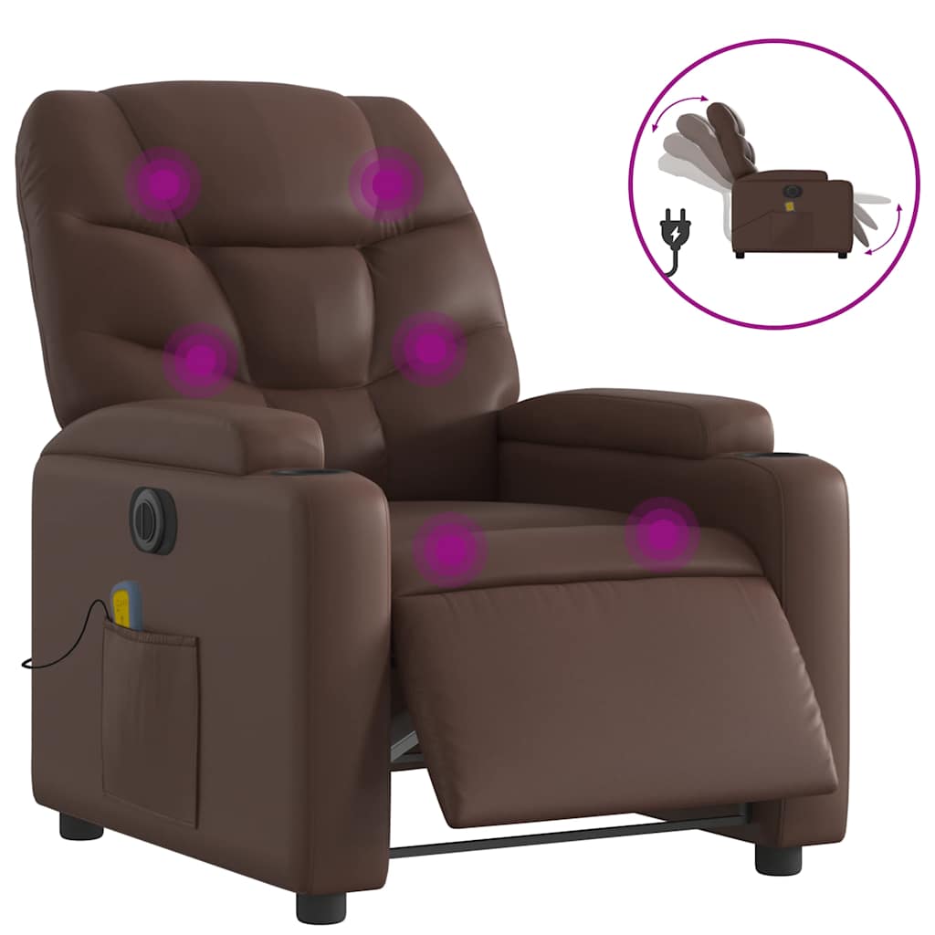 Fauteuil de massage inclinable électrique marron similicuir - XIOS